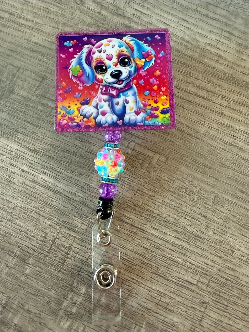 Rainbow Puppy Retractable Badge Reel - Purple
